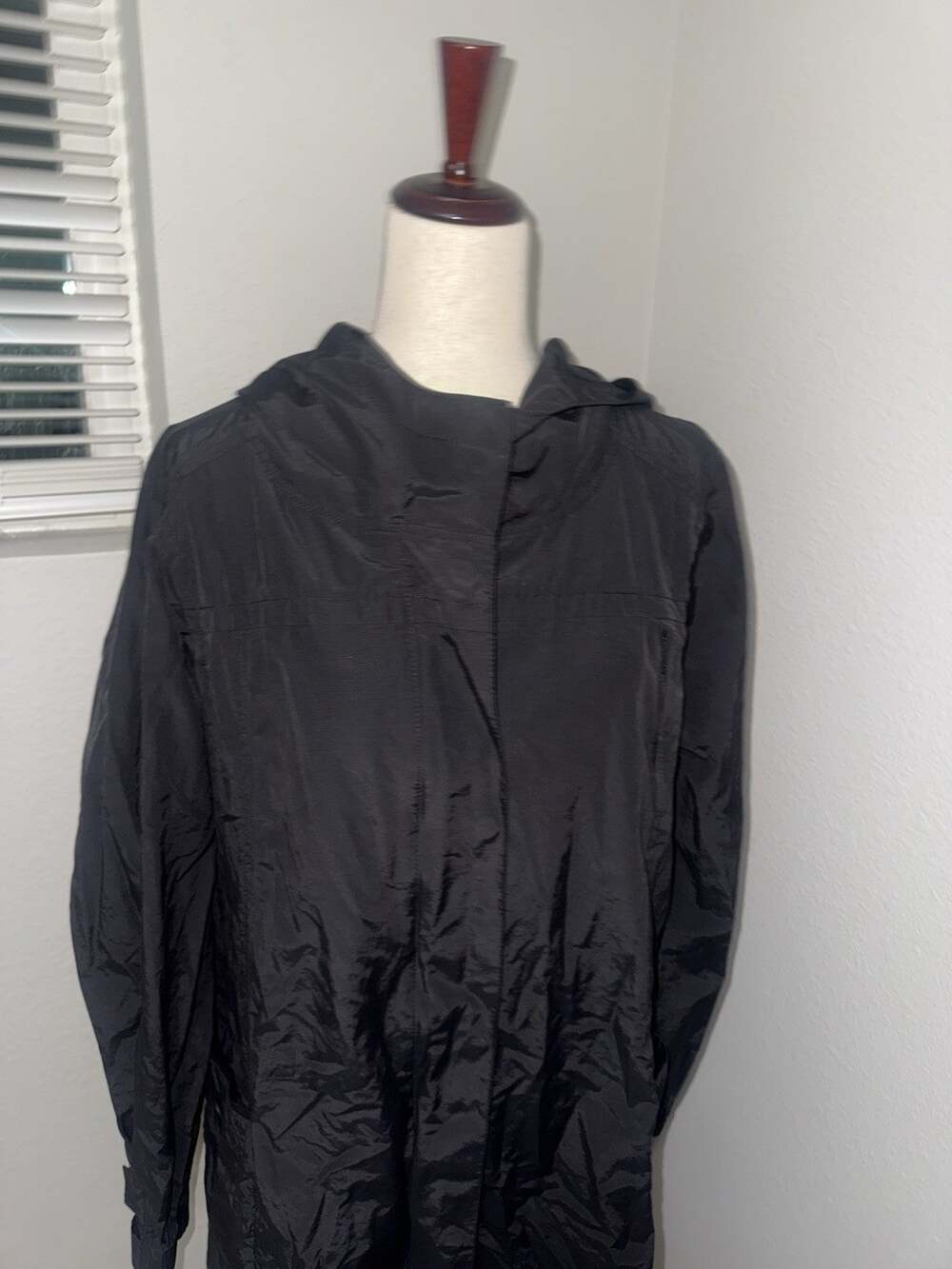 Eileen Fisher Black Hooded Long Rain Coat Jacket Women's 2XL Lightweight